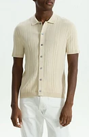 Theory Cairn Rib Short Sleeve Button-Up Knit Shirt at Nordstrom,