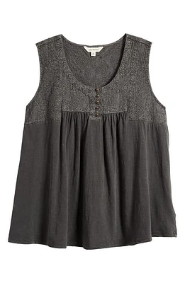 Lucky Brand Embroidered Yoke Sleeveless Top Raven at Nordstrom,