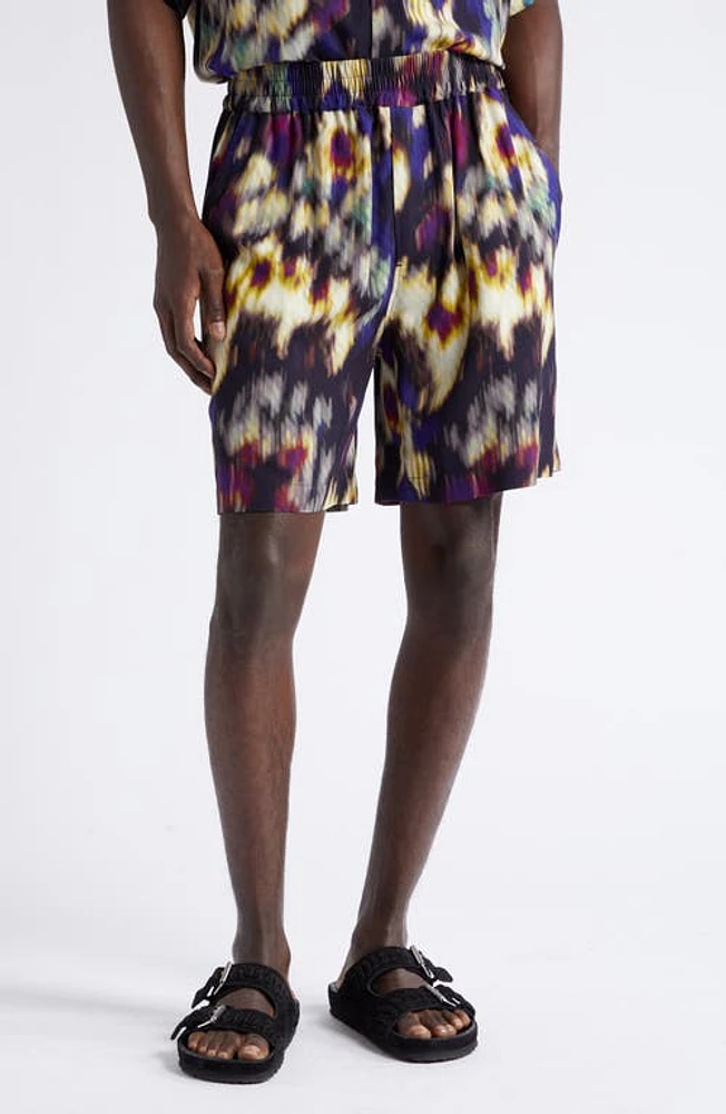 Isabel Marant Vataya Abstract Print Elastic Waist Shorts in Ochre/Black at Nordstrom, Size X-Large