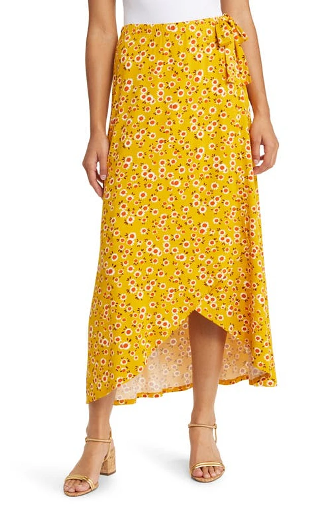 Loveappella Floral Jersey Faux Wrap Skirt Sunflower at Nordstrom,