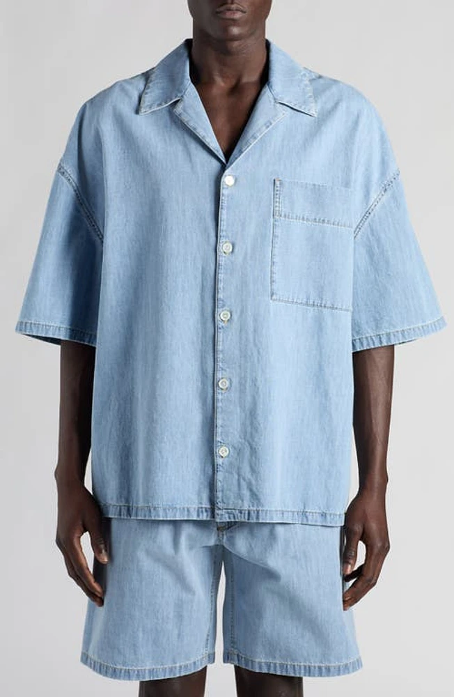 Bottega Veneta Bleached Denim Camp Shirt 4946 Light Bleach at Nordstrom, Us