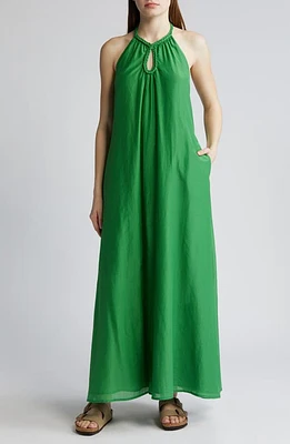 XÍRENA Drue Cotton & Silk Maxi Halter Dress Jade Gem at Nordstrom,