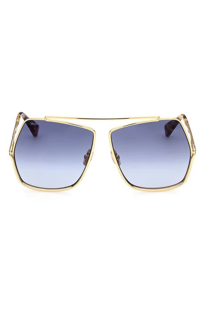 Max Mara 64mm Gradient Geometric Sunglasses in Shiny Gold /Gradient Blue at Nordstrom