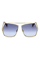 Max Mara 64mm Gradient Geometric Sunglasses in Shiny Gold /Gradient Blue at Nordstrom