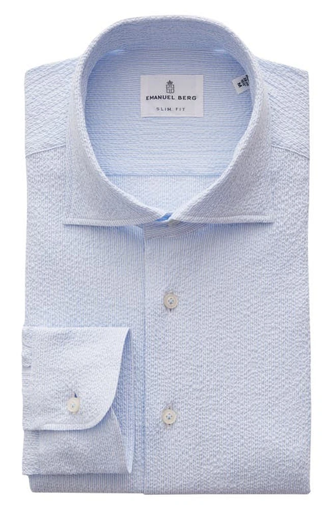 Emanuel Berg Crinkle Stretch Button-Up Shirt Light Pastel Blue at Nordstrom,