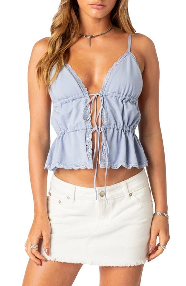 EDIKTED Candace Tie Front Tank Top Blue at Nordstrom,