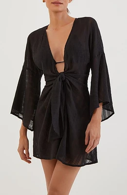 ViX Swimwear Perola Knot Cotton Cover-Up Dress Black at Nordstrom,