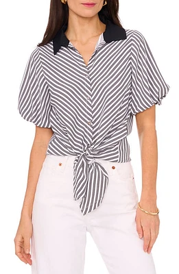 Vince Camuto Tie Front Puff Sleeve Shirt Coastal Grey at Nordstrom,