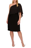 Adrianna Papell Chiffon Jersey One-Shoulder Dress Black at Nordstrom,