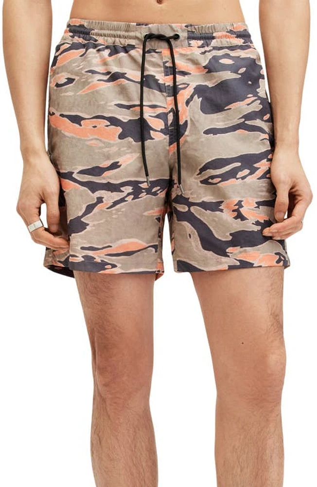 AllSaints Solar Camo Swim Trunks Washed Black at Nordstrom,