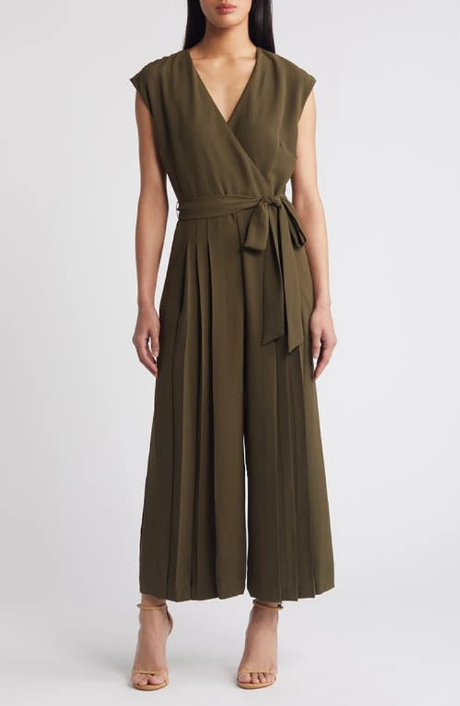 Tahari ASL Pleat Detail Jumpsuit Loden at Nordstrom,