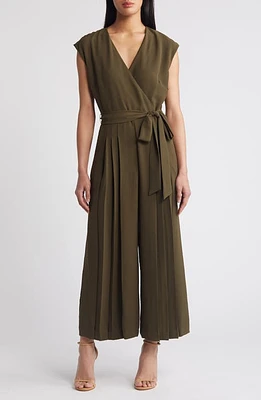 Tahari ASL Pleat Detail Jumpsuit Loden at Nordstrom,