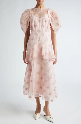 Erdem Illusion Neck Silk Organza Peplum Midi Dress Ballet Pink at Nordstrom, Us