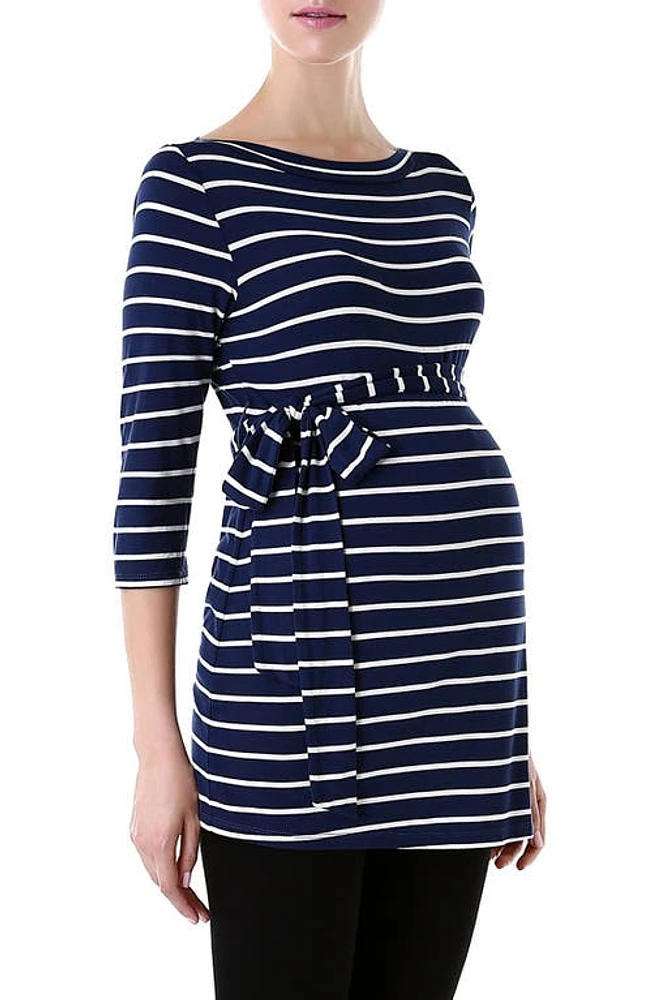 Kimi and Kai 'Whitney' Stripe Belted Maternity Top Navy/Ivory at Nordstrom,