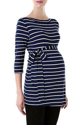 Kimi and Kai 'Whitney' Stripe Belted Maternity Top Navy/Ivory at Nordstrom,