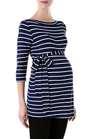 Kimi and Kai 'Whitney' Stripe Belted Maternity Top Navy/Ivory at Nordstrom,