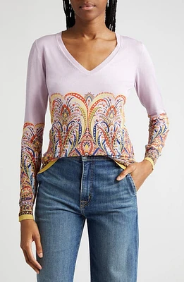 Etro Silk Blend V-Neck Sweater Print On Purple Base at Nordstrom, Us