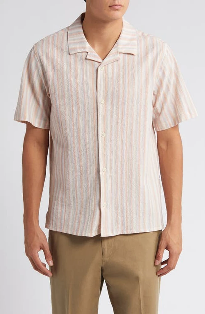 Wax London Didcot Relaxed Fit Stripe Cotton Notched Collar Button-Up Shirt Orange Multi at Nordstrom,