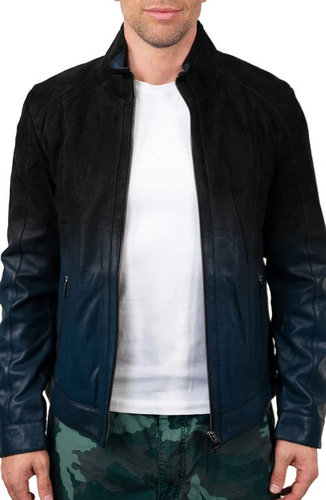 Maceoo Lambskin Leather Jacket Blue at Nordstrom,