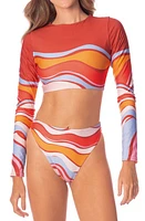 Maaji Swizzle Blossom Spectacle Reversible Crop Rashguard Orange at Nordstrom,