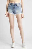 HIDDEN JEANS Distressed Side Zip Fringe Denim Shorts Light Wash at Nordstrom,