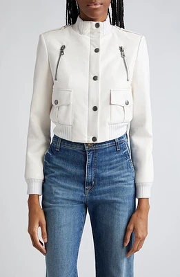 Alice + Olivia Ria Shrunken Faux Leather Moto Jacket in Off White at Nordstrom, Size Small