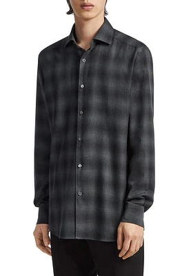 ZEGNA Cashco Plaid Cotton & Cashmere Button-Up Shirt Grey at Nordstrom,