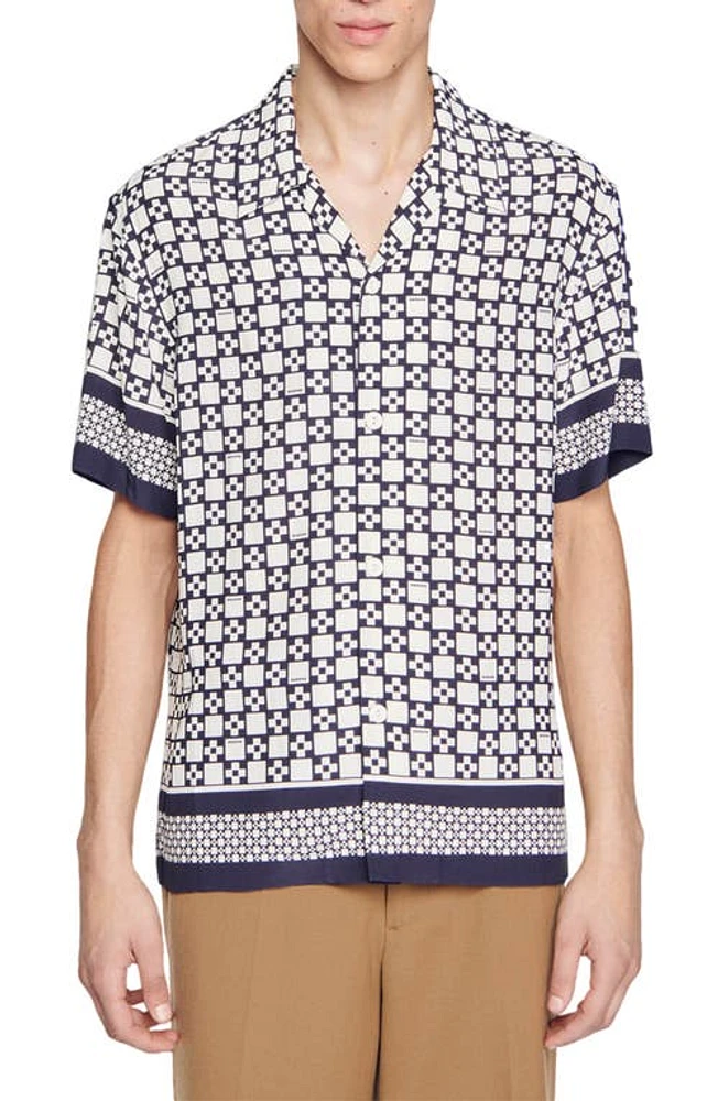 sandro Cross Print Camp Shirt at Nordstrom,