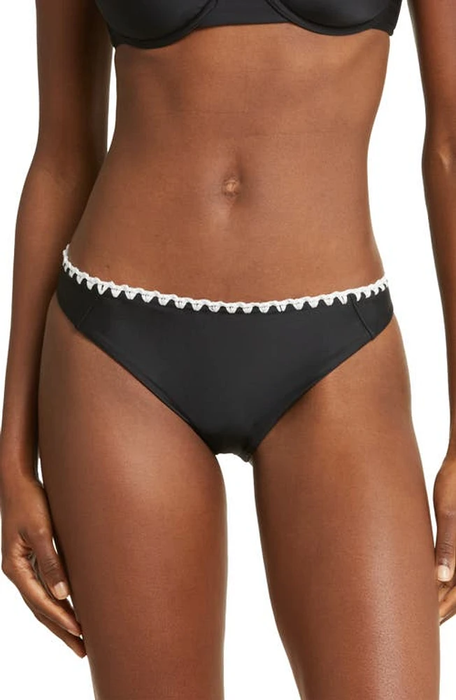 Ramy Brook Iliana Contrast Edge Bikini Bottoms Black With White Crochet Trim at Nordstrom,