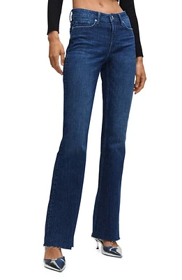 MANGO Raw Hem Flare Jeans Dark Blue at Nordstrom,