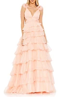 Mac Duggal Tiered Ruffle Tulle Gown Blush at Nordstrom,