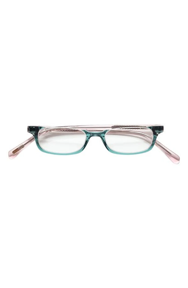 eyebobs What Inheritance 47mm Rectangular Reading Glasses in Green/Blush/Clear at Nordstrom, Size +3.00