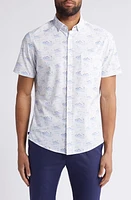 Mizzen+Main Leeward Tropical Print Short Sleeve Performance Button-Up Shirt White Tidal Pool at Nordstrom,