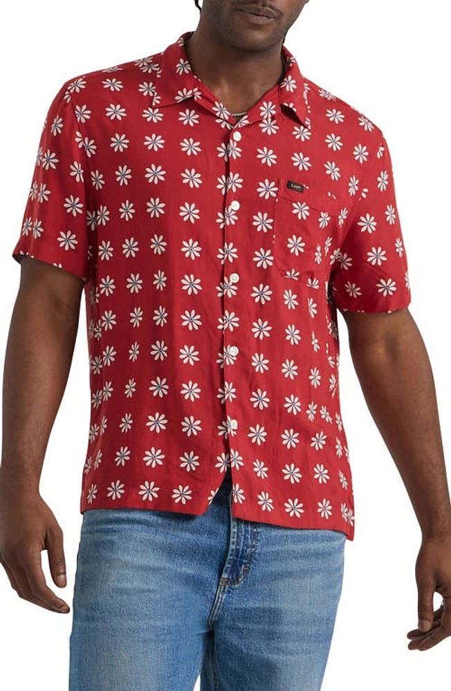 Lee Floral Camp Shirt Garnet Daisy Print at Nordstrom,