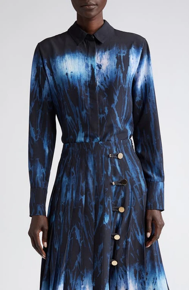 Altuzarra Chika Watercolor Print Silk Shirt Berry Blue Shibori at Nordstrom, Us