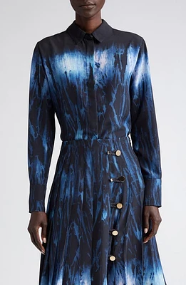 Altuzarra Chika Watercolor Print Silk Shirt Berry Blue Shibori at Nordstrom, Us