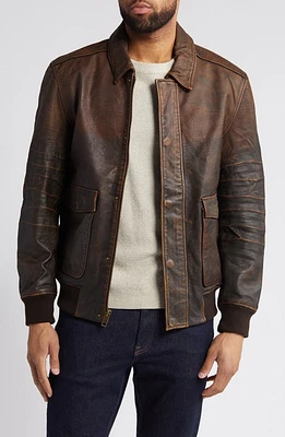 Frye Distressed Water Repellent Leather Aviator Jacket Brown Beige at Nordstrom,