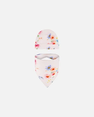 Deux Par Deux Baby Girl's Organic Cotton Hat And Bib Set Light Pink Printed Flowers at Nordstrom, Size 3-6M