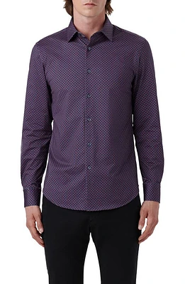 Bugatchi James OoohCotton Serpentine Stripe Button-Up Shirt Navy/Burgundy at Nordstrom,