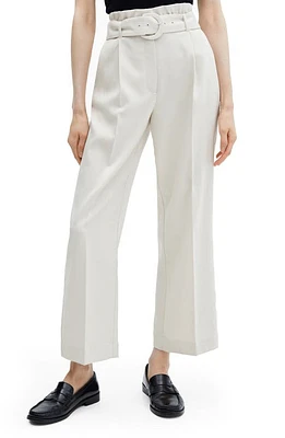 MANGO Belted Paperbag Waist Wide Leg Trousers in Natural White at Nordstrom, Size 4