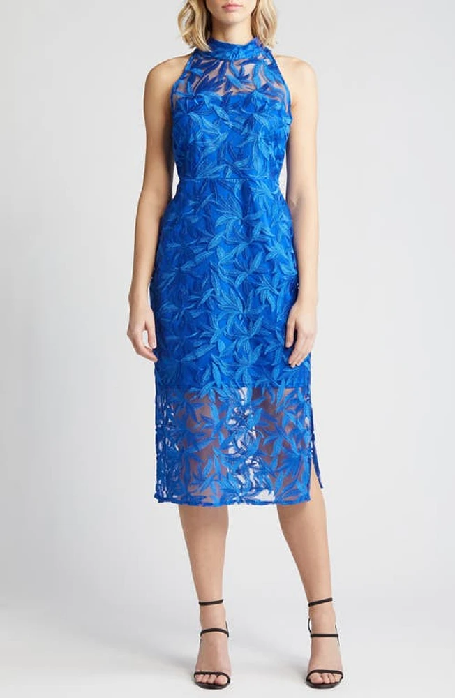 Sam Edelman Leaf Embroidered Midi Dress Cobalt at Nordstrom,