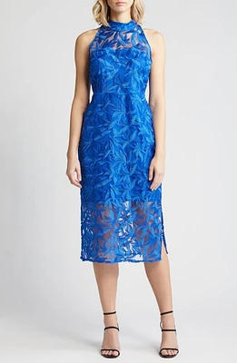 Sam Edelman Leaf Embroidered Midi Dress Cobalt at Nordstrom,