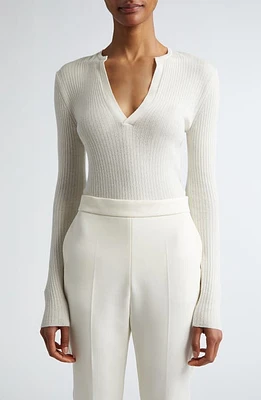 Max Mara Urlo Silk & Cashmere Rib Split Neck Sweater Vanilla at Nordstrom,