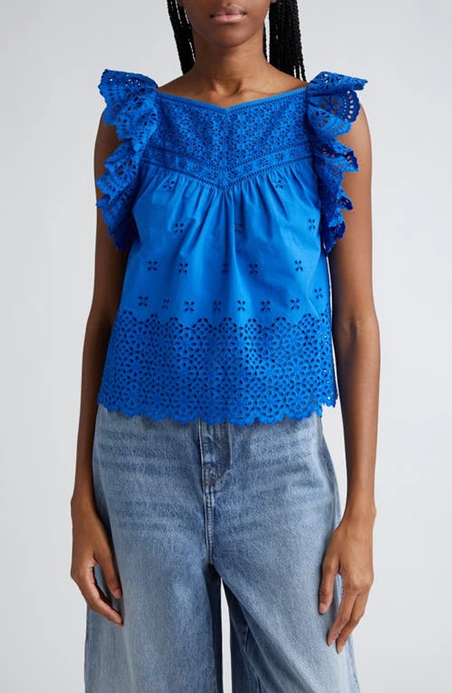 Ulla Johnson Leona Cotton Eyelet Top Cobalt at Nordstrom,