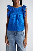 Ulla Johnson Leona Cotton Eyelet Top Cobalt at Nordstrom,