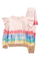 Lola & the Boys Kid's Dip Dye Ruffle Pullover & Joggers Set in Pink Multi at Nordstrom, Size 6