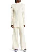 Dressed Lala New Era Ribbed Long Sleeve T-Shirt & High Rise Wide Leg Pants Set Ivory at Nordstrom,