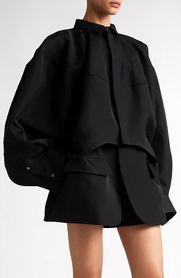 Sacai Double Face Silk & Cotton Button-Up Shirt in Black at Nordstrom, Size 4