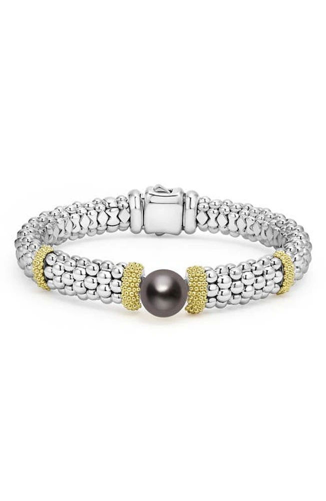 LAGOS Luna Black Tahitian Pearl Station Bracelet in Silver at Nordstrom