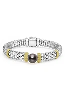 LAGOS Luna Black Tahitian Pearl Station Bracelet in Silver at Nordstrom